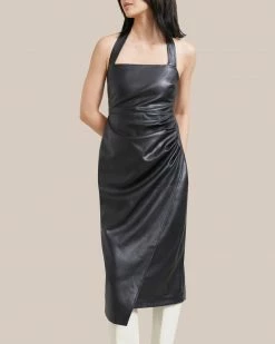 Hua Jia Lenu Vegan Leather Square-Neck Halter Dress Celebrate