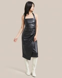 Hua Jia Lenu Vegan Leather Square-Neck Halter Dress Celebrate