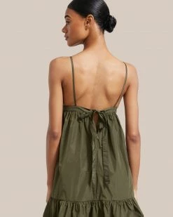 Hua Jia Oralia Taffeta Sweetheart Neck Tiered Dress