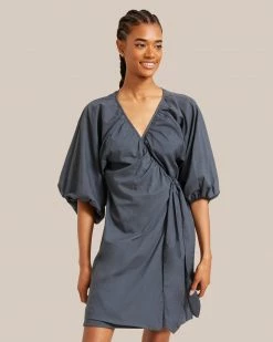 Fashion Apparels Paz Puff Sleeve Wrap Mini Dress Clothing