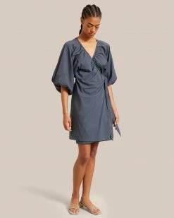 Fashion Apparels Paz Puff Sleeve Wrap Mini Dress Clothing