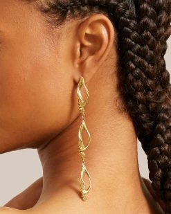 Laura Estrada Polished Brass Organic Form Drop Earrings Accessories