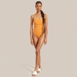 Belle The Label Vacation Ruched Maillot Straight-Neck One Piece