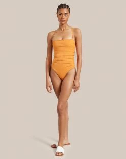 Belle The Label Vacation Ruched Maillot Straight-Neck One Piece